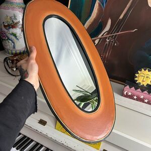 Balinese 23.5" X 11.75" Oval Mirror with Orange and Black Frame Indonesia